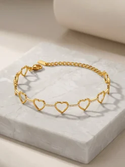 Linked Heart Chain Gold Plated Bracelet