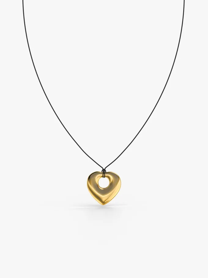 Lock Heart Gold Plated Pendant With Black Thread