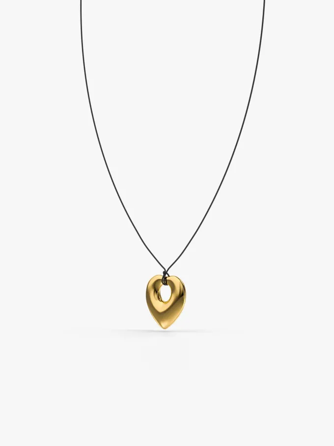 Lock Heart Gold Plated Pendant With Black Thread