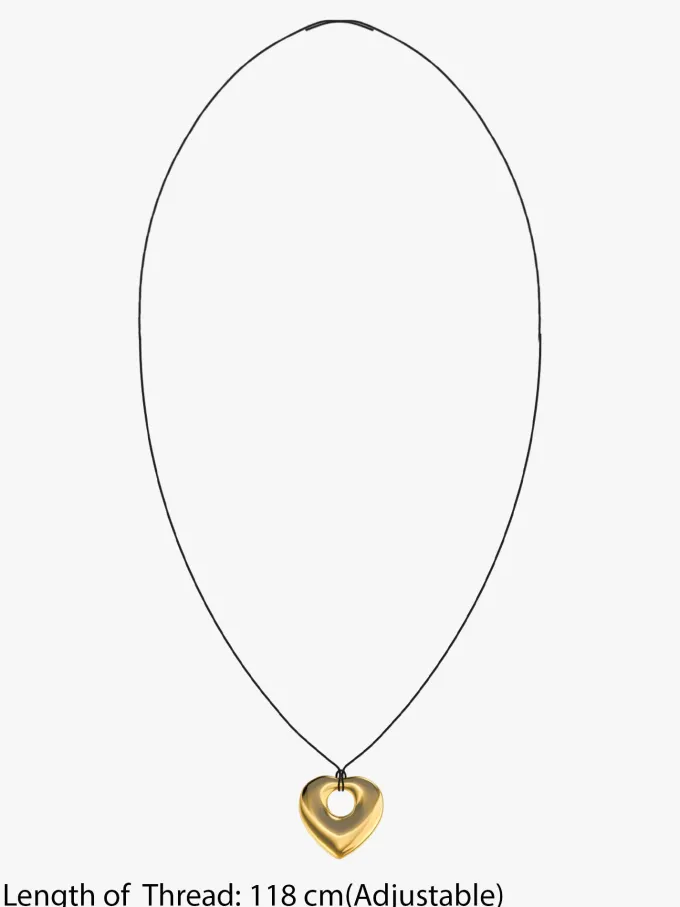 Lock Heart Gold Plated Pendant With Black Thread