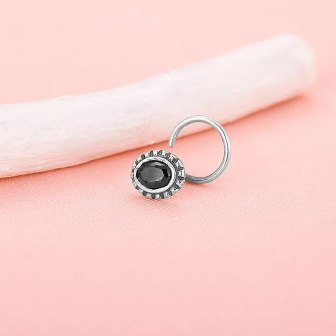 Oxidised Black Oval Stone Nose Pin