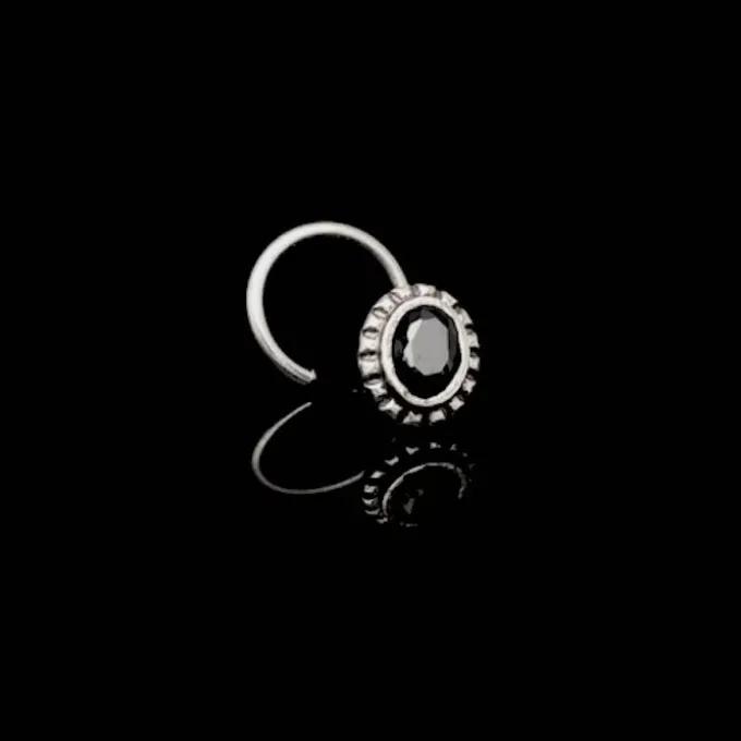 Oxidised Black Oval Stone Nose Pin