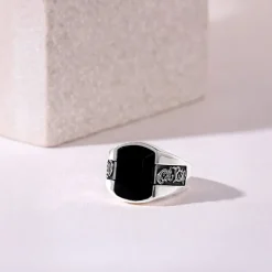 Oxidised Silver Bold Black Ring For Him