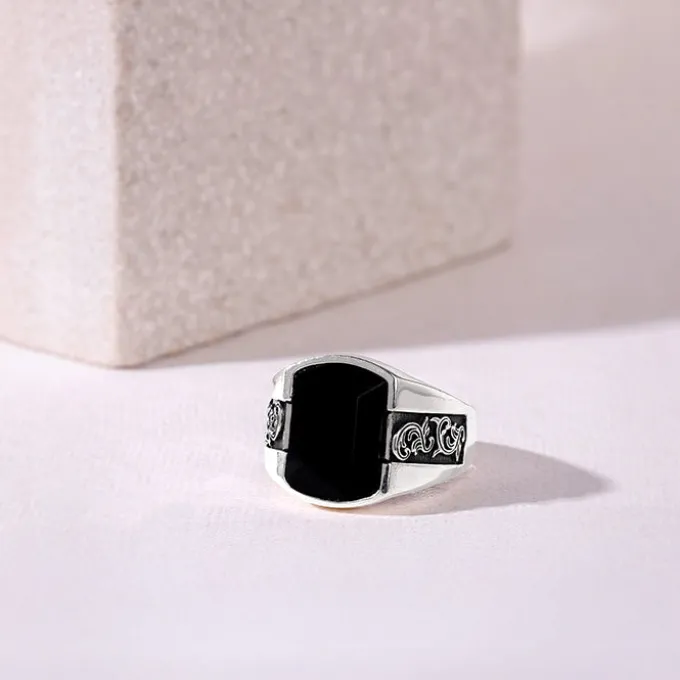 Oxidised Silver Bold Black Ring For Him