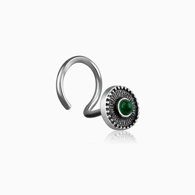 Oxidised Silver Bottle Green Nose Pin