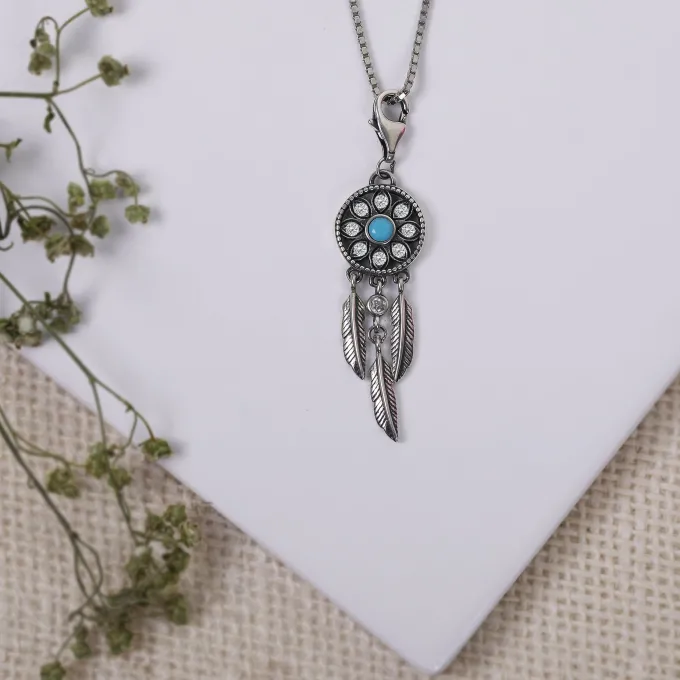 Oxidised Silver Dream Catcher Pendant With Box Chain