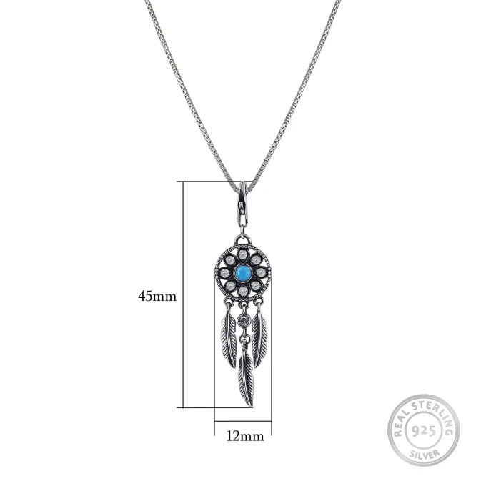 Oxidised Silver Dream Catcher Pendant With Box Chain
