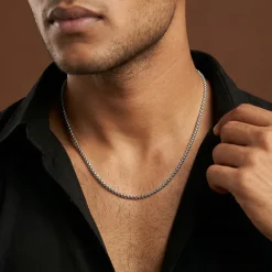 Oxidised Silver Flex Box Chain For Him