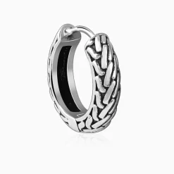 Oxidised Silver GeoGlint Hoop Earring For Him