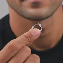 Oxidised Silver GeoGlint Hoop Earring For Him