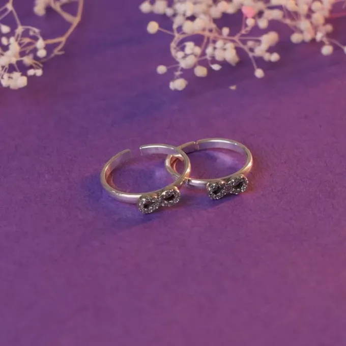 Oxidised Silver Infinity Bling Toe Rings