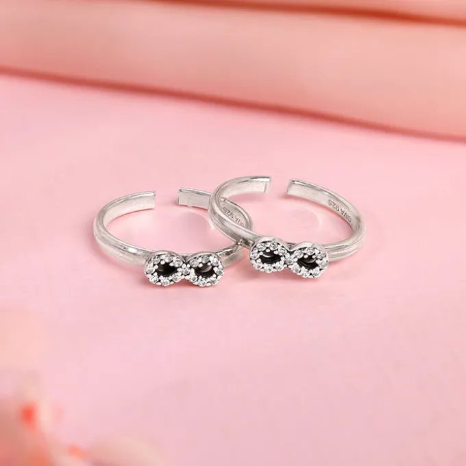 Oxidised Silver Infinity Bling Toe Rings