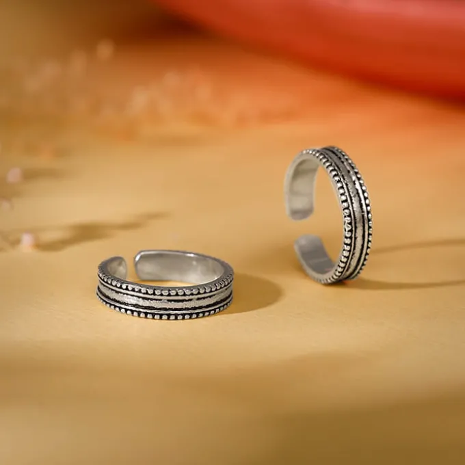 Oxidised Silver Layered Bead Toe Ring