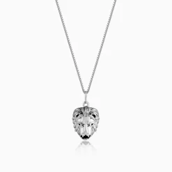 Oxidised Silver Lion Pendant With Box Chain For Him