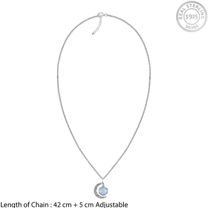 Oxidised Silver Moonstone Crescent Pendant with Box Chain