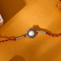 Oxidised Silver Pearl Flower Rakhi