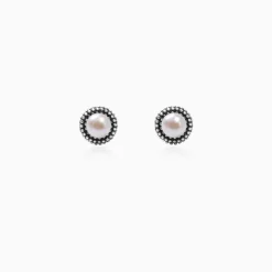 Oxidised Silver Pearl Stud Earrings