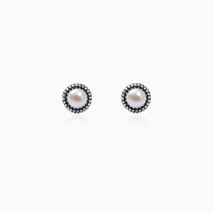 Oxidised Silver Pearl Stud Earrings