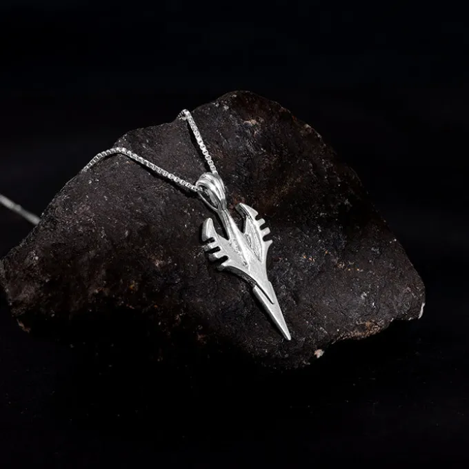 Oxidised Silver Phantom Edge Pendant With Box Chain For Him
