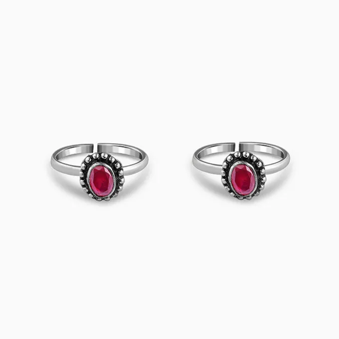 Oxidised Silver Pihu Beaded Toe Rings