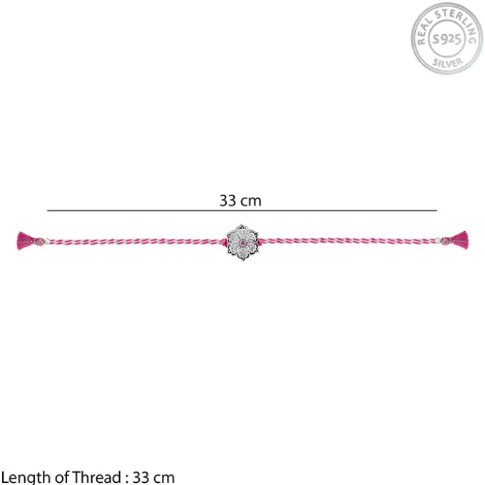Oxidised Silver Pink Flower Rakhi