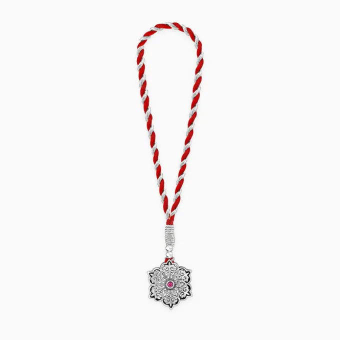 Oxidised Silver Pink Pop Flower Lumba Rakhi