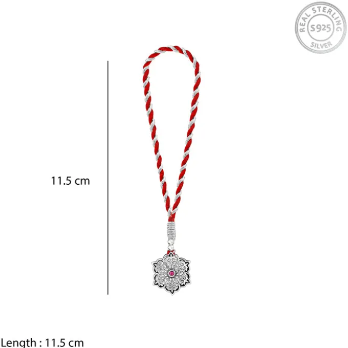 Oxidised Silver Pink Pop Flower Lumba Rakhi