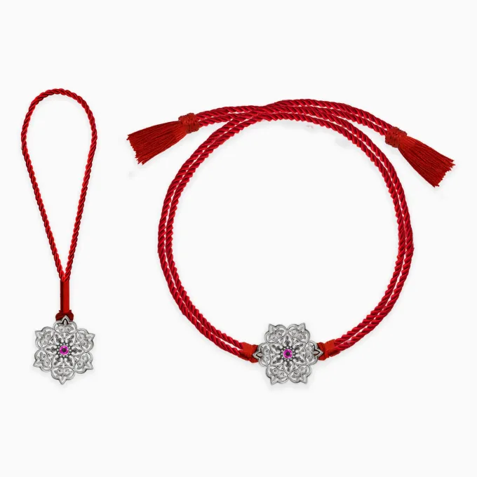 Oxidised Silver Pop Pink Flower Rakhi Set (Bhaiya Bhabhi)