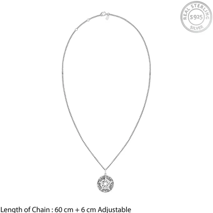 Oxidised Silver Star Pendant With Box Chain For Him