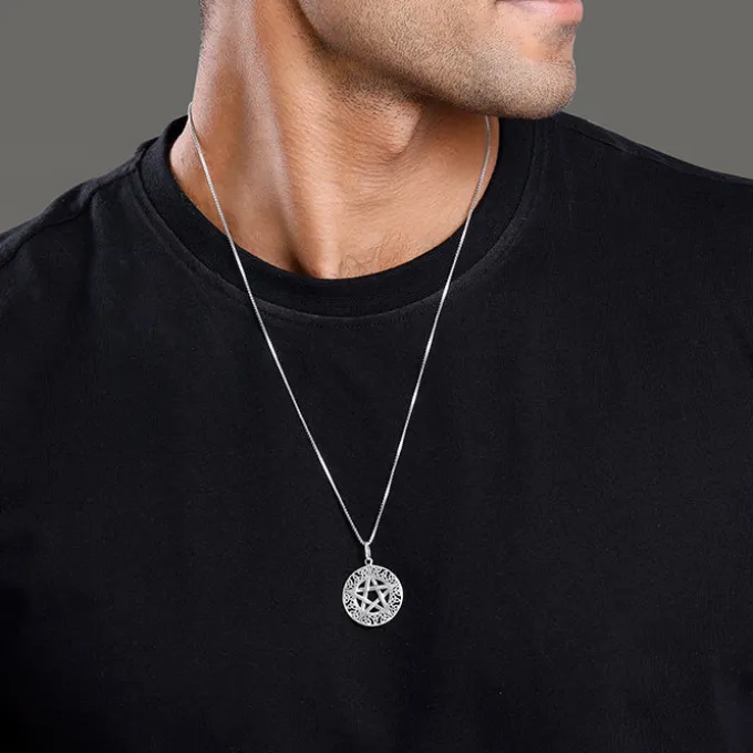 Oxidised Silver Star Pendant With Box Chain For Him