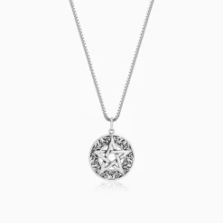 Oxidised Silver Star Pendant With Box Chain For Him