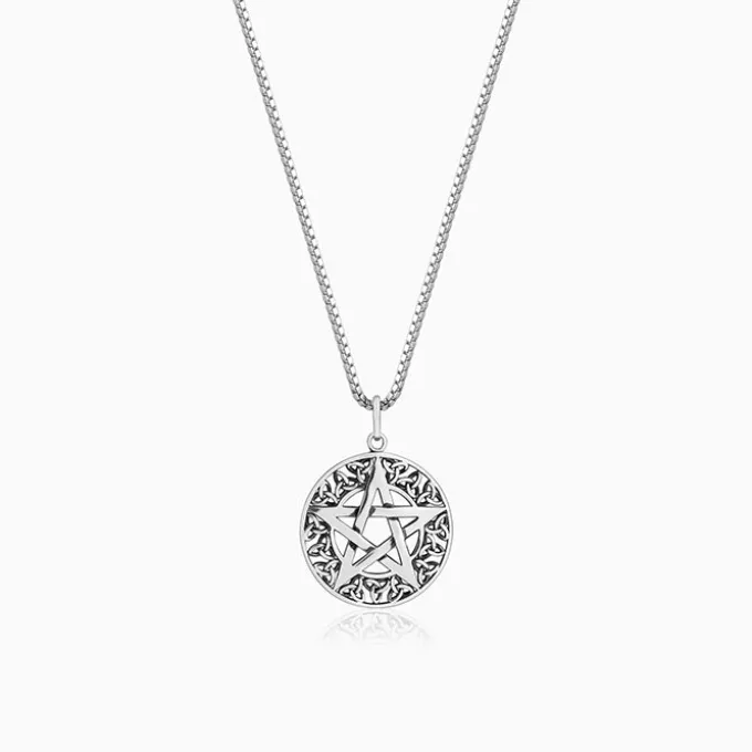 Oxidised Silver Star Pendant With Box Chain For Him