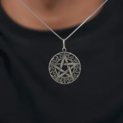 Oxidised Silver Star Pendant With Box Chain For Him