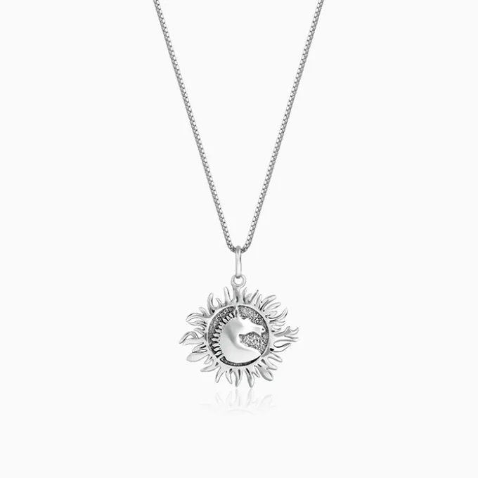 Oxidised Silver Sunborn Horse Pendant With Box Chain For Him