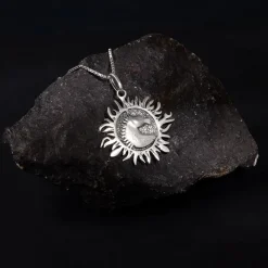 Oxidised Silver Sunborn Horse Pendant With Box Chain For Him