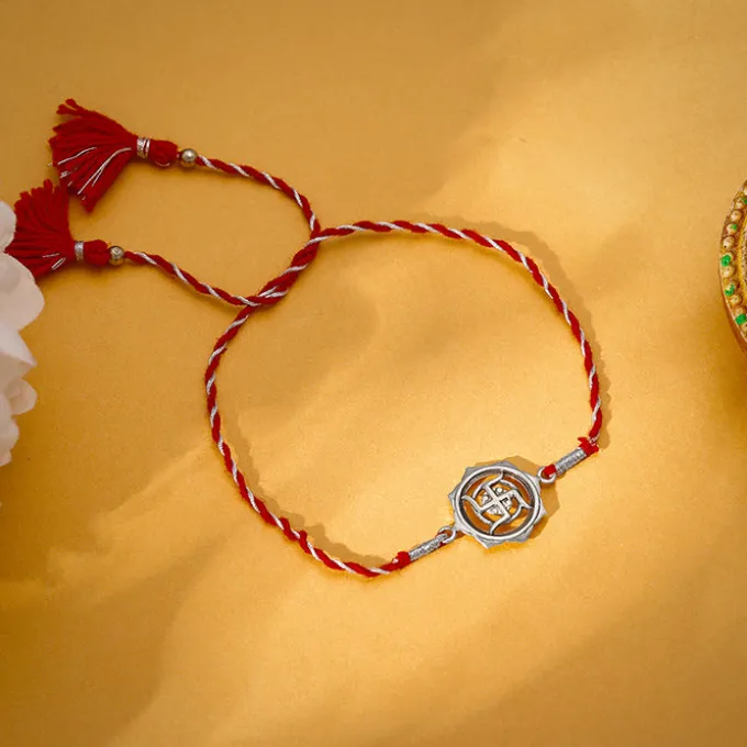 Oxidised Silver Swastika Rakhi