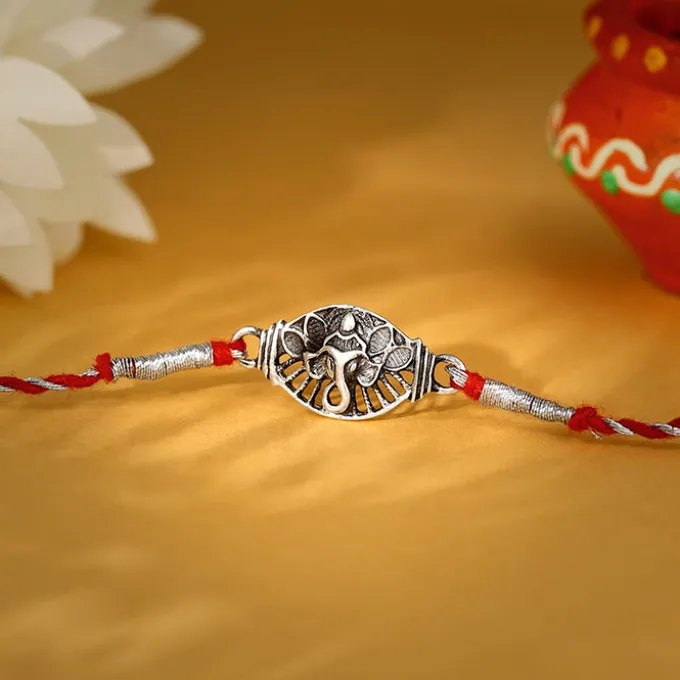 Oxidised Silver Vinayak Rakhi