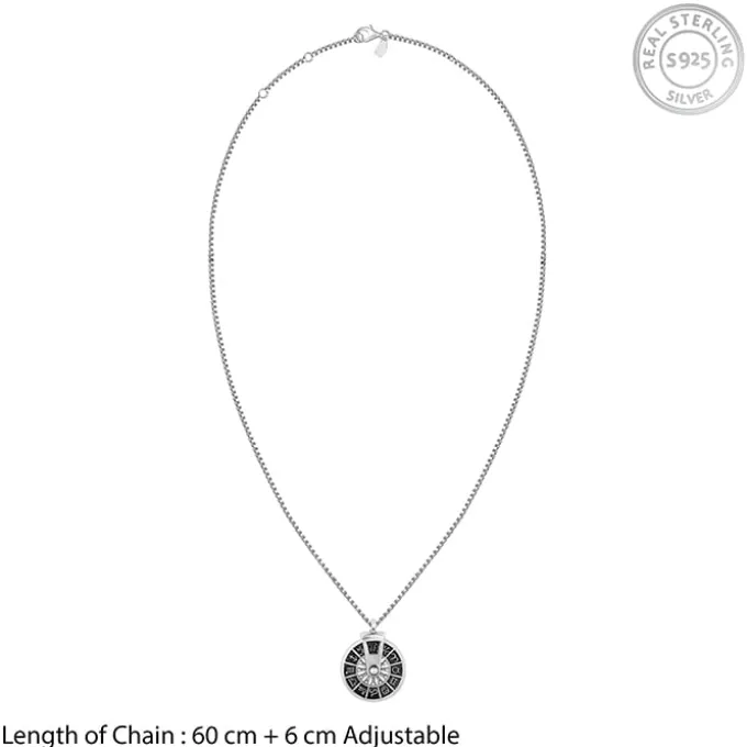 Oxidised Silver Zodiac Spin Pendant With Box Chain For Him