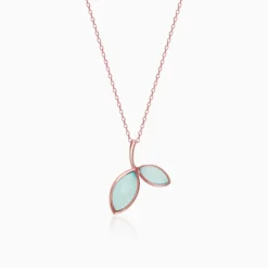 Rose Gold Aqua Dual Chalcedony Leaf Pendant
