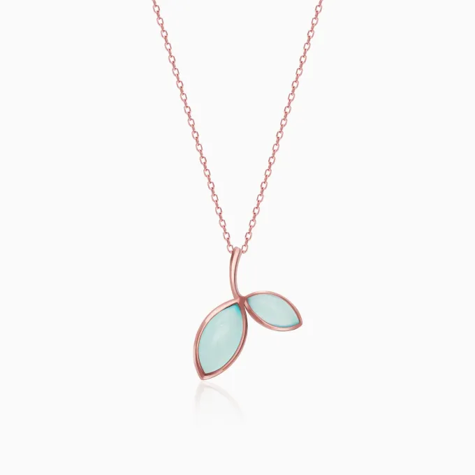 Rose Gold Aqua Dual Chalcedony Leaf Pendant