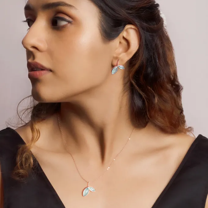 Rose Gold Aqua Dual Chalcedony Leaf Set