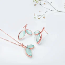 Rose Gold Aqua Dual Chalcedony Leaf Set