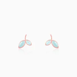 Rose Gold Aqua Dual Chalcedony Leaf Studs