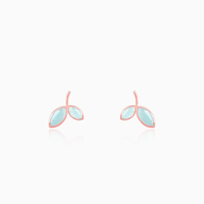 Rose Gold Aqua Dual Chalcedony Leaf Studs