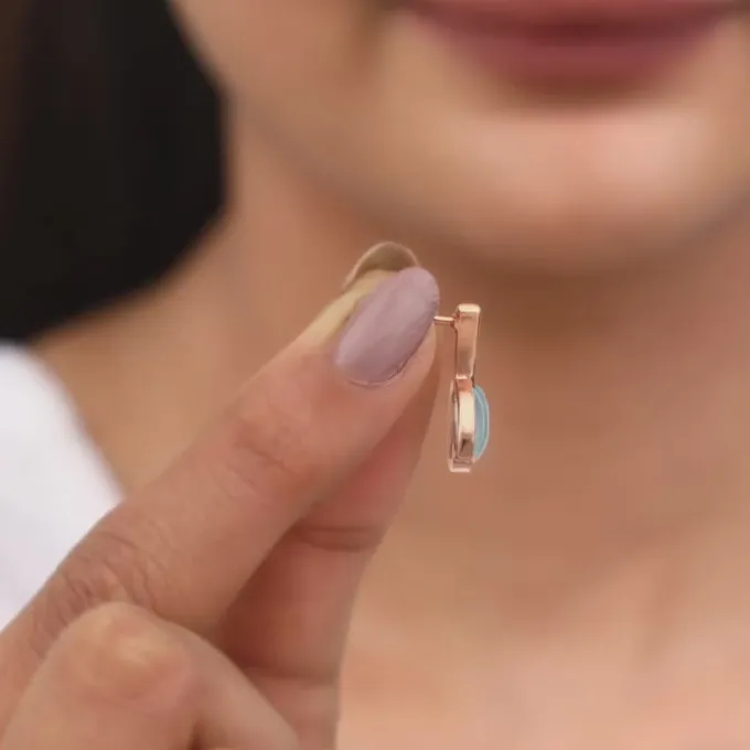 Rose Gold Aqua Dual Chalcedony Leaf Studs