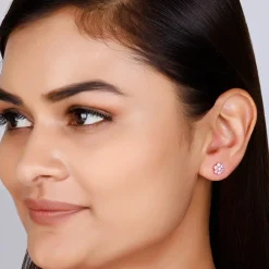 Rose Gold Baby Pink Big Flower Stud Earrings