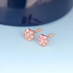 Rose Gold Baby Pink Big Flower Stud Earrings