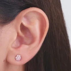 Rose Gold Baby Pink Flower Stud Earrings