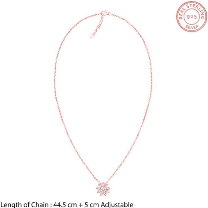 Rose Gold Baguette Flower Pendant with Link Chain