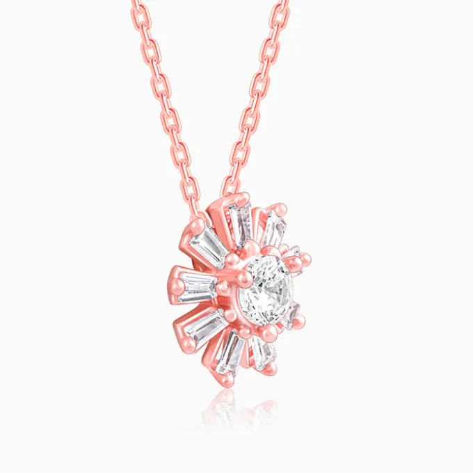 Rose Gold Baguette Flower Pendant with Link Chain